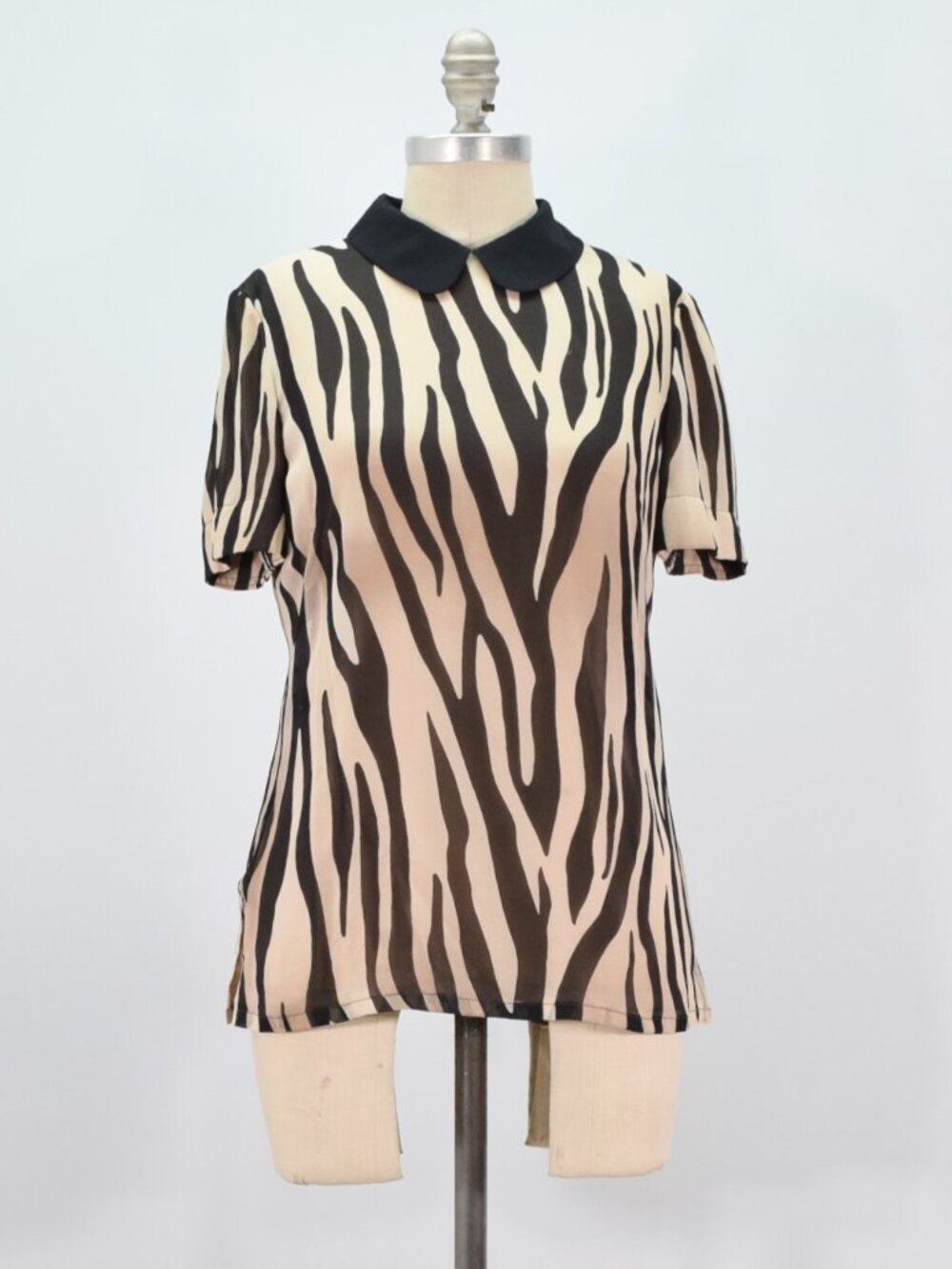 St. John Beige & Black Zebra Print Silk Chiffon Blouse